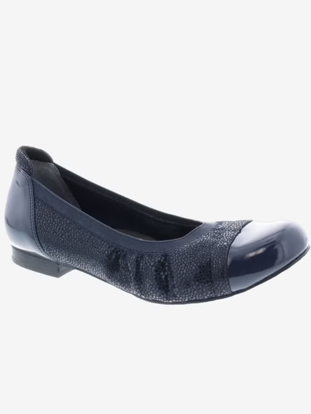 Ros Hommerson Ronnie Navy Blue Patent Leather & Textured Slip-on Low Heel Flats